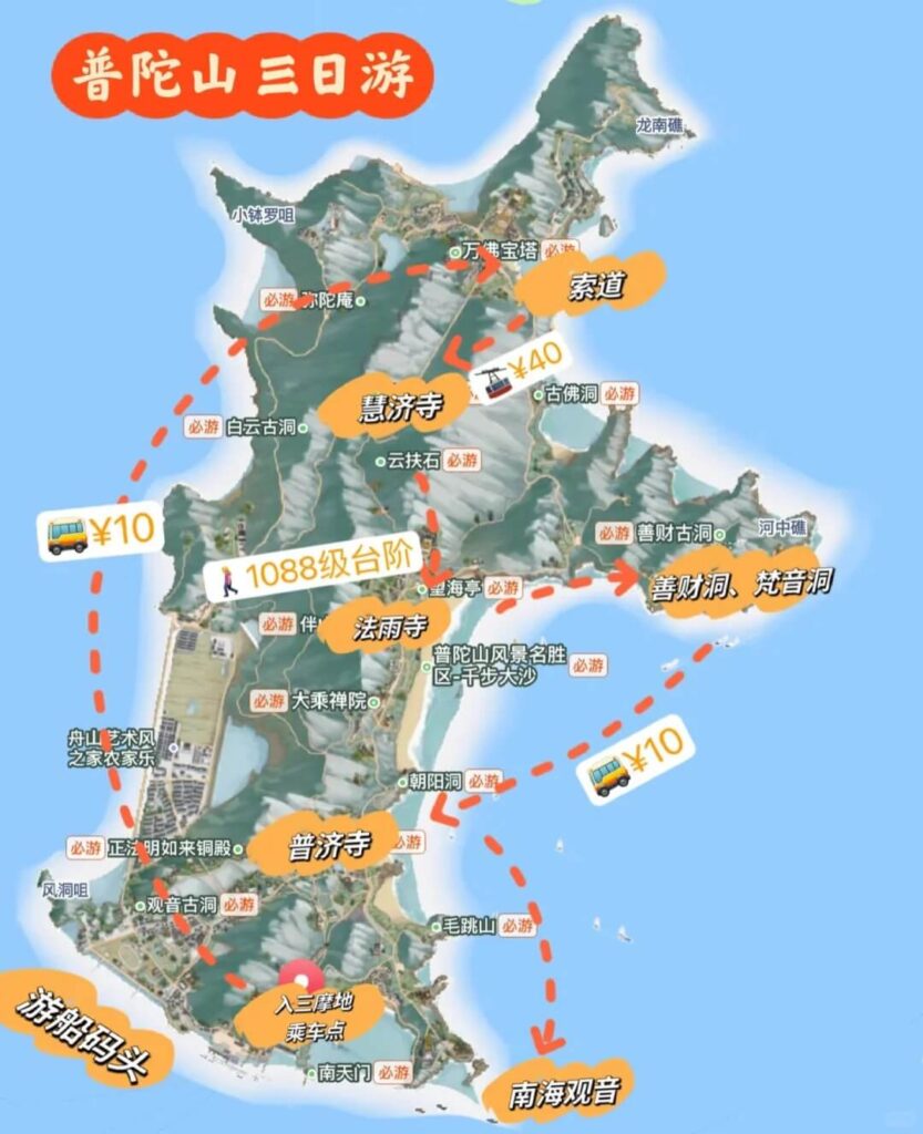 普陀山三日遊路線導覽地圖