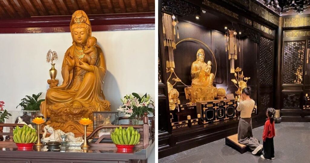 普陀山送子觀音殿內景與祈願情景